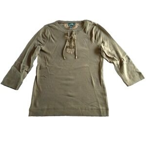 Ralph Lauren Jeans Co Top‎ Drawstring Front LRL Womens S 100% Cotton Olive NWT